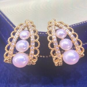 Gold and Pearl Stud Earrings